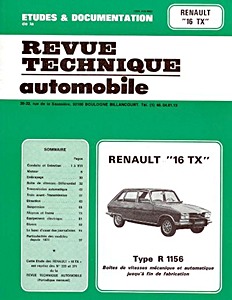 Book: Renault 16 TX et TX Automatique (R1156, 1974-1980) - Revue Technique Automobile (RTA 339)