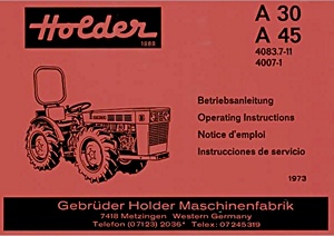 Książka: Holder A 30 und A 45 - Betriebsanleitung (1973)